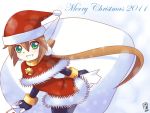  1girl 2011 aile bodysuit brown_hair christmas gloves green_eyes long_hair rockman rockman_zx shorts solo spandex 