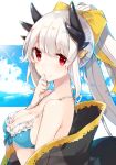  1girl bikini fate/grand_order fate_(series) horns kiyohime_(fate/grand_order) long_hair looking_at_viewer red_eyes sakofu see-through solo swimsuit white_hair 