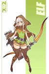  1girl arrow artist_name belt boots bow_(weapon) brown_eyes character_name cloak dragon&#039;s_crown elf elf_(dragon&#039;s_crown) full_body hood looking_at_viewer pointy_ears quiver silver_hair solo thigh-highs thigh_boots watermark weapon web_address x-teal2 