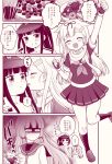  ! 3girls :3 :d :t ^_^ bangs blush closed_eyes commentary_request dress eating fang fingerless_gloves food gloves hair_flaps hair_ornament hair_ribbon hairclip hat highres jitome kantai_collection kneehighs little_girl_admiral_(kantai_collection) long_hair migu_(migmig) military military_uniform monochrome multiple_girls murakumo_(kantai_collection) open_mouth pleated_skirt pocky remodel_(kantai_collection) ribbon sailor_dress scarf school_uniform serafuku short_sleeves skirt smile speech_bubble spoken_exclamation_mark tongue tongue_out translation_request tress_ribbon uniform yuudachi_(kantai_collection) 