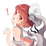 ! 1girl auburn_hair bacius blush bow hat hat_bow kantai_collection looking_back open_mouth red_eyes sailor_collar sailor_hat short_hair simple_background solo tentacle upper_body white_background z3_max_schultz_(kantai_collection) 