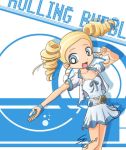  1girl arm_out belt blonde_hair blue_eyes bracelet dress drill_hair gotokuji_miyako jacket open_mouth powerpuff_girls powerpuff_girls_z ribbon rolling_bubbles solo tagme 