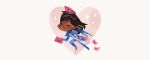  1girl black_hair cape chibi closed_eyes dark_skin eye_of_horus facial_mark facial_tattoo flying full_body hair_tubes heart holding_letter letter long_hair love_letter mail overwatch pharah_(overwatch) red_cape simple_background solo sparkle star tattoo tinysnails valentine white_background 