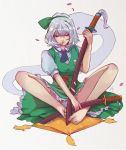  barefoot cushion ef_(ppps33) feet konpaku_youmu petals sword touhou weapon white_hair 