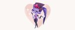  1girl :o bodysuit chibi closed_eyes full_body gloves head_mounted_display heart holding_letter letter lipstick_mark long_hair overwatch pink_bodysuit ponytail purple_hair purple_skin simple_background solo sparkle star tinysnails valentine visor white_background widowmaker_(overwatch) 