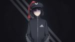  adidas alternate_costume androgynous beret black_hair casual contemporary expressionless grey_eyes hat highres jacket len&#039;en lenk64 senri_tsurubami short_hair solo track_jacket 