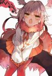  1girl animal_ears blush crested_ibis_(kemono_friends) head_wings kemono_friends long_hair looking_at_viewer multicolored_hair open_mouth pantyhose simple_background skirt solo white_hair yellow_eyes zairen 