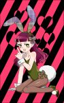  animal_ears bad_id bunny_ears bunnysuit green_eyes high_heels kneeling long_hair pantyhose purple_hair rabbit_ears shoes starry_eyes zakiko 