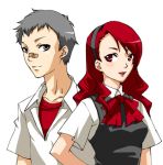  kirijou_mitsuru kotobuki_toro lowres persona persona_3 red_hair redhead sanada_akihiko school_uniform 
