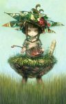  empty_eyes flower grass hat loli mouth_hold original plant plant_girl plants soil torikawa watering_can what 
