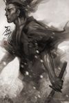  japanese_clothes kataginu katana male monochrome samurai signature solo stanley_lau sword weapon 