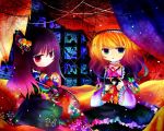  bad_id bed blonde_hair colorful doll dolls gothic_lolita japanese_clothes kazu_(muchuukai) kimono lolita_fashion multiple_girls original purple_hair sitting 