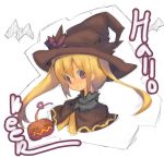  bust halloween hat jack-o'-lantern jack-o-lantern long_hair original pumpkin pumpkins purple_eyes sandarumi smile solo witch_hat 