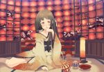 blush brown_eyes cherry_blossoms japanese_clothes kacchuu kimono lantern long_hair lying original paper_lantern 