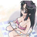 blush book breasts cleavage glasses innertube lowres read_or_die sitting towel umbrella yomiko_readman 
