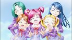  akimoto_komachi cap futari_wa_pretty_cure kasugano_urara mimino_kurumi minazuki_karen multiple_girls precure school_uniform screencap smile two_side_up v yes!_precure_5 yumehara_nozomi 