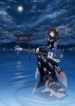  bass bass_guitar black_hair cloud clouds feet_in_water flower guitar hair_flower hair_ornament instrument japanese_clothes kimono nagareboshi night original rickenbacker sky soaking_feet star star_(sky) starry_sky stars torii water 