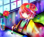  calligraphy_brush colorful flower hieda_no_akyuu japanese_clothes kazu_(muchuukai) paintbrush short_hair touhou 