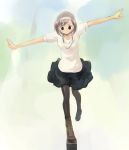  breasts collarbone hairband ikeda_jun looking_down original outstretched_arms pantyhose short_hair skirt spread_arms 