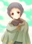  brown_eyes clouds green_hair lowres mantle persona persona_3 ribbon short_hair smile solo turtleneck yamagishi_fuuka 