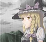 braid hair_ribbon hat hat_ribbon kirisame_marisa mochi.f orange_eyes rain ribbon tears touhou wet_clothes witch_hat 