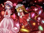  bat_wings blonde_hair blue_hair fang flandre_scarlet hat kame kneehighs multiple_girls ponytail red_eyes remilia_scarlet short_hair siblings side_ponytail sisters smile socks touhou wings 