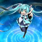  blue_hair detached_sleeves hatsune_miku necktie pointing skirt spring_onion thigh-highs thighhighs twintails vocaloid wink yuh 