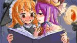  blush book braid hat kirisame_marisa mayuge_inu oekaki patchouli_knowledge purple_eyes purple_hair reading touhou violet_eyes witch_hat yellow_eyes 