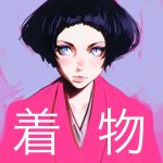  1girl black_hair blue_eyes ilya_kuvshinov japanese_clothes kimono original short_hair solo upper_body 