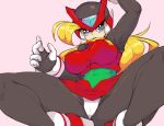  1girl android armor blonde_hair full_body genderswap genderswap_(mtf) gloves helmet highres long_hair panties rockman rockman_x rockman_zero solo underwear very_long_hair yellow_kirby zero_(rockman) 