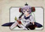  1girl cape chin_rest gloves highres kaeru_dx mahou_shoujo_ikusei_keikaku purple_hair ruler_(mahoiku) scepter sitting solo tiara violet_eyes 
