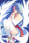  1girl anklet backlighting bangs bare_shoulders blue_hair breasts bridal_gauntlets bridal_legwear character_request closed_eyes collarbone crying eyes_visible_through_hair floating forehead_jewel hands_clasped hazuki_(nature.) jewelry medium_breasts necklace pointy_ears praying shiny shiny_hair shiny_skin short_hair solo star_ocean star_ocean_the_second_story streaming_tears tagme taut_clothes tears thigh-highs thighs 