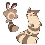  :3 black_eyes full_body furret mary_cagle no_humans open_mouth outstretched_arms pokemon pokemon_(creature) sentret simple_background tail white_background 