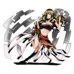  1girl black_bra blonde_hair bra breasts cleavage collarbone divine_gate floating_hair full_body grey_eyes hair_over_one_eye large_breasts long_hair midriff mouth_hold navel official_art one_leg_raised oriana_thomason sarong shadow solo strapless strapless_bra to_aru_majutsu_no_index transparent_background ucmm underwear 