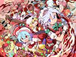  4girls ascot blonde_hair blue_eyes blue_hair box candy cherry chocolate chocolate_heart crescent crescent_hair_ornament fang flandre_scarlet food fruit gift gift_box gloves hair_between_eyes hair_ornament hat hat_ribbon heart highres indoors izayoi_sakuya looking_at_viewer maid_headdress mob_cap moyazou_(kitaguni_moyashi_seizoujo) multiple_girls open_mouth patchouli_knowledge purple_hair red_eyes red_ribbon remilia_scarlet ribbon smile spatula touhou valentine vest violet_eyes watch watch white_gloves wrist_cuffs 