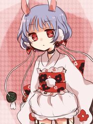  1girl animal_ears gekokujou_hana highres japanese_clothes kimono mahou_shoujo_ikusei_keikaku mahou_shoujo_ikusei_keikaku_limited purple_hair rabbit_ears red_eyes sakuragi_kurumi short_hair solo 