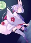  1girl animal_ears bunny_tail earmuffs full_moon gekokujou_hana japanese_clothes jumping kimono mahou_shoujo_ikusei_keikaku mahou_shoujo_ikusei_keikaku_limited moon nail_polish purple_hair rabbit_ears red_eyes short_hair solo tail takano_natsuki thigh-highs 