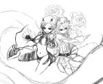  2girls chenjuliushuang cranberry_(mahoiku) flower horns mahou_shoujo_ikusei_keikaku maou_pam monochrome multiple_girls rose 