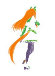  1girl animal_ears brown_hair ear_covers horse_ears horse_girl horse_tail long_hair long_sleeves mir_(miryumiya) orange_hair pantyhose shoes silence_suzuka_(umamusume) simple_background solo tail umamusume white_background 