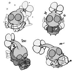  afterimage blush_stickers buttons casual cheek_squash collared_jacket creature creature_focus fake_antlers flower flying frilled_sleeves frills gift greyscale hanbok hands_on_own_hips heart heart_print highres holding holding_gift hood hood_down hoodie ice ice_cube insect_wings jacket jersey korean_clothes leaf_print monochrome motion_lines no_humans no_mouth oversized_clothes oversized_object pikmin_(creature) pikmin_(series) simple_background sleeves_past_fingers sleeves_past_wrists solid_circle_eyes sparkle variations white_background wide_sleeves winged_pikmin wings yu_pikmin 