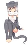  animal_ears closed_mouth elbow_gloves fingerless_gloves fur_trim gloves gradient_hair grey_eyes grey_gloves grey_hair grey_legwear highres kemono_friends looking_at_viewer multicolored_hair otter_(kemono_friends) otter_ears shone short_hair simple_background sketch smile tail thigh-highs toeless_legwear white_background white_hair 