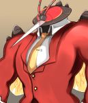  antennae business_suit buttons buzzwole choi_kada collared_shirt formal high_collar insect_wings legendary_pokemon mosquito muscle necktie no_humans pokemon pokemon_(creature) pokemon_(game) pokemon_sm shirt solo suit suit_jacket ultra_beast wing_collar wings 