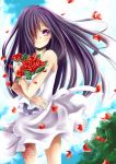  1girl black_hair dress female flower ikezawa_hanako katawa_shoujo petals purple_eyes rose scar smile solo very_long_hair wind 