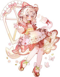  1girl absurdres ahoge alternate_costume blonde_hair capelet closed_mouth commentary_request cosplay dodoco_(genshin_impact) dress frilled_dress frills full_body genshin_impact hair_ornament hairclip hat high_heels highres klee_(genshin_impact) koronothu layered_dress little_red_riding_hood_(fairy_tale) little_red_riding_hood_(fairy_tale_character) little_red_riding_hood_(fairy_tale_character)_(cosplay) long_hair long_sleeves looking_at_viewer pointy_ears red_capelet red_dress red_eyes red_hat red_shoes shoes smile socks solo standing twintails white_background white_socks window x_hair_ornament 