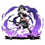  1girl akame_ga_kill! belt black_eyes black_hair black_shirt black_skirt divine_gate fire full_body hair_between_eyes holding holding_sheath holding_sword holding_weapon kurome_(akame_ga_kill!) looking_at_viewer navel official_art open_mouth pantyhose pleated_skirt school_uniform serafuku shadow sheath shirt short_hair skirt solo sword transparent_background ucmm unsheathed weapon 