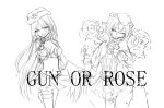  2girls calamity_mary chenjuliushuang cranberry_(mahoiku) english flower gun mahou_shoujo_ikusei_keikaku monochrome multiple_girls rose weapon 