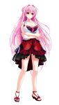  1girl amasaka_takashi bare_shoulders breasts cleavage crossed_arms dress full_body highres large_breasts long_hair looking_away official_art pink_eyes pink_hair sandals short_dress sleeveless smile solo transparent_background unionism_quartet very_long_hair 