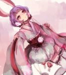  1girl animal_ears gekokujou_hana japanese_clothes kimono mahou_shoujo_ikusei_keikaku mahou_shoujo_ikusei_keikaku_limited momxiji purple_hair rabbit_ears short_hair solo thigh-highs 