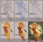  1girl 2015 2016 alien arm_guards breasts chart cheetara comparison dated deviantart_username english fighting_stance franciscoetchart highres insignia leotard long_hair realistic signature sketch spanish staff thundercats toned watermark 