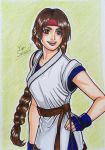  1girl braid breasts brown_eyes brown_hair headband highres long_hair ryuuko_no_ken solo the_king_of_fighters yuri_sakazaki 